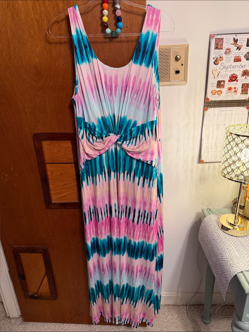 Soma Pink & Teal Tie-Dye Twist-Front Maxi bra tie dye Dress